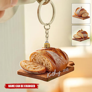 Personalized Shatter-Proof Glossy Acrylic Sourdough Keychain With Name & Year - Culinary New Year Birthday Gift For Bread Bakers