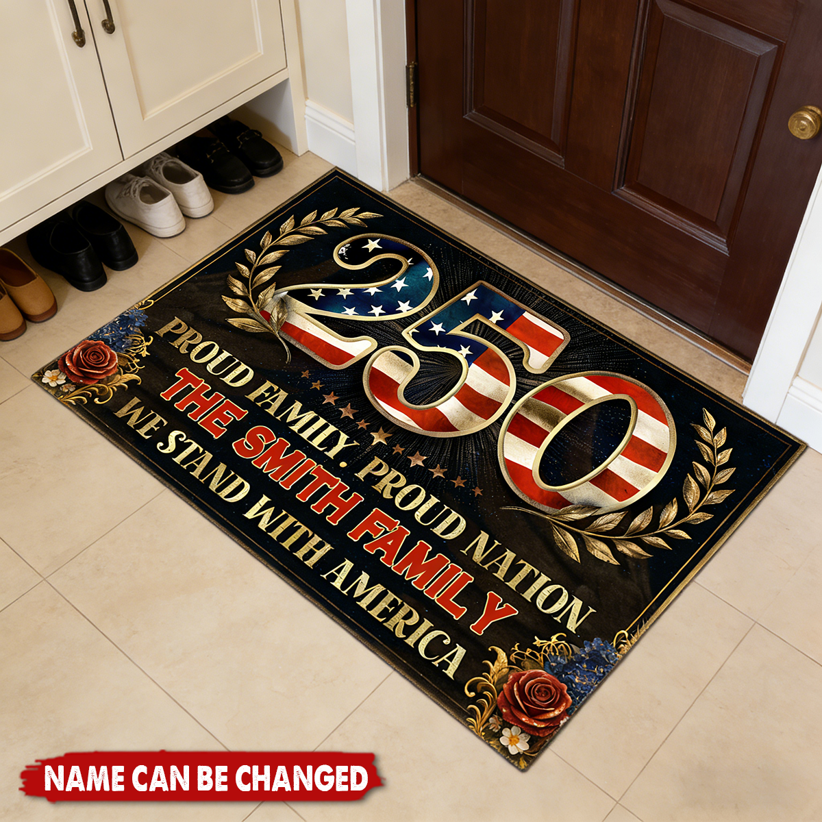Personalized Proud Family Proud Nation Doormat With Family Name | Heartfelt 2026 US Semiquincentennial Home Gift For Patriots Families