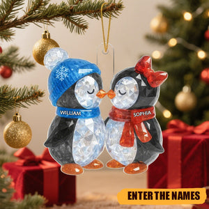 Personalized Crystal-Effect Penguin Couple Acrylic Ornament With Names -  Christmas Gift | Anniversary Keepsake For Couples & Fiancés