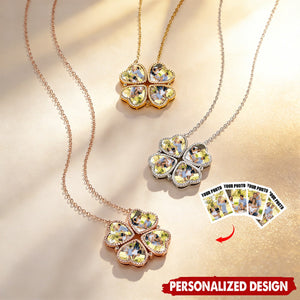 Personalized 4 Heart Leaf Clover Photo Necklace | Birthday Mother's Day Anniversary Gift For Mom Couple