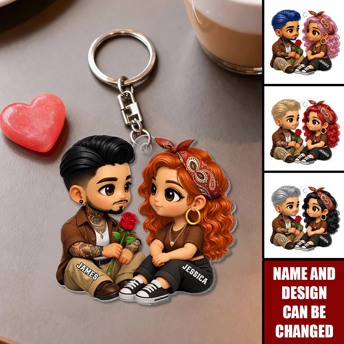 Personalized 3D Effect Streetwear Couple Keychain With Names & Icons - Valentine's Day Surprise Birthday Gift For Boyfriend Girlfriend