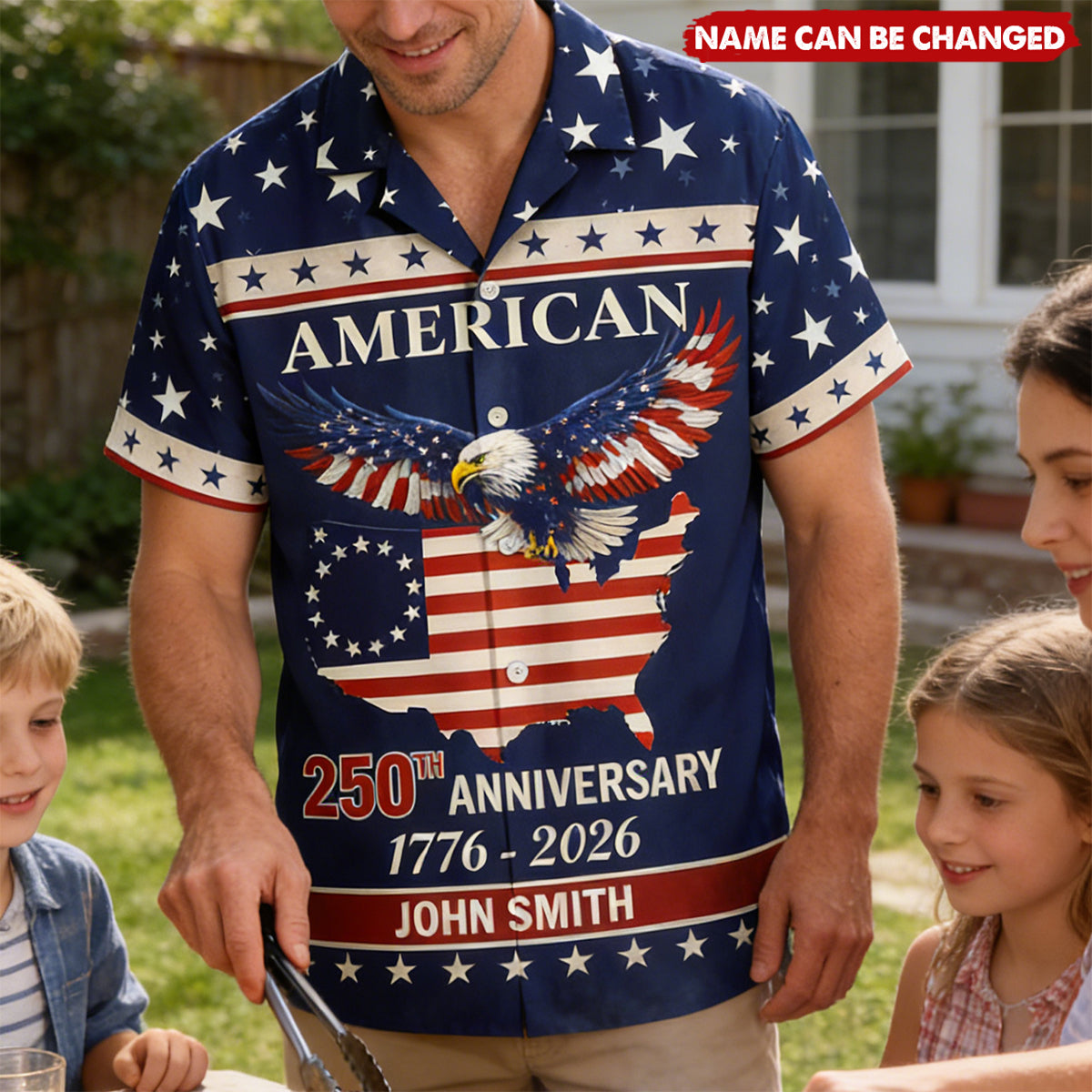 Personalized 250th Anniversary Patriotic Hawaiian Shirt With Name & American Eagle Flag - Creative Independence Day 2026 Gift For Veterans