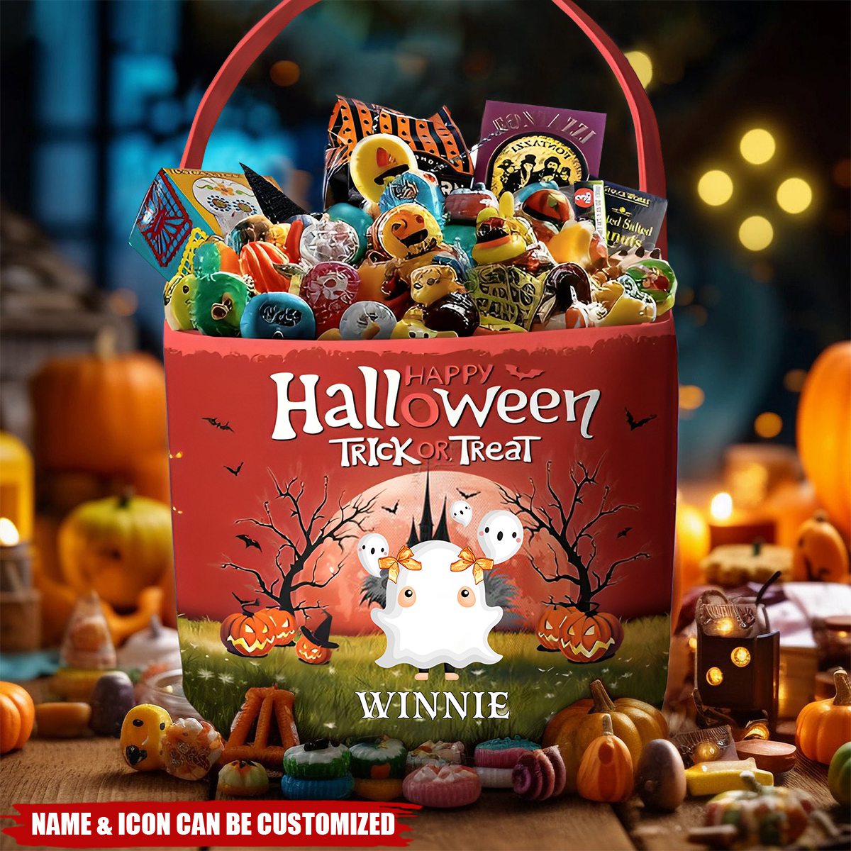 Personalized "Trick Or Treat" Halloween Candy Basket With Name & Icon Exclusive Treasure Of Joy For Kids
