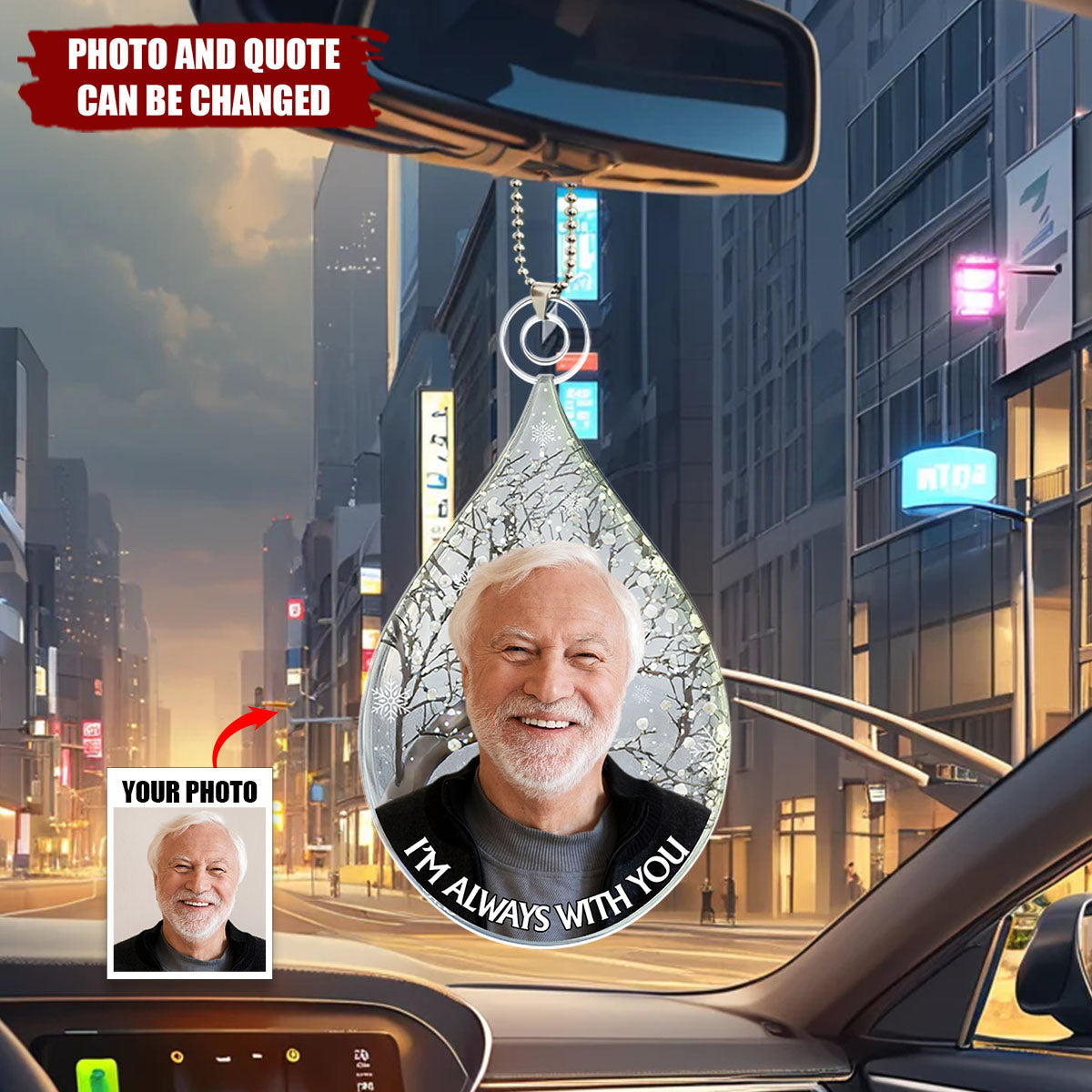 Personalized "I'm Always With You" Car Ornament With Photo & Quote |  Heartfelt Memorial Sympathy Gift For Grieving Families & Bereavement