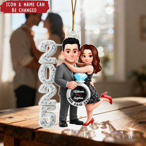 Personalized Couple 3D Effect Acrylic Ornament - Keepsake Engagement Gift For Fiance Christmas Tree Decoration