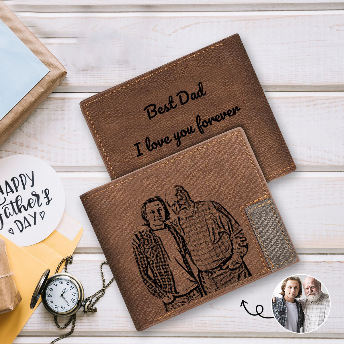 Custom Photo Engraved Personalized Wallets, Gifts For Men Gift For Father's Day