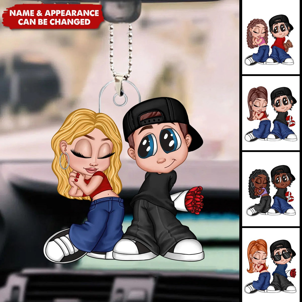 Personalized Y2K Aesthetic Couple Ornament With Appearance & Names | Retro Chibi Style Acrylic Charm | Valentine's Day Anniversary Gift For Couple