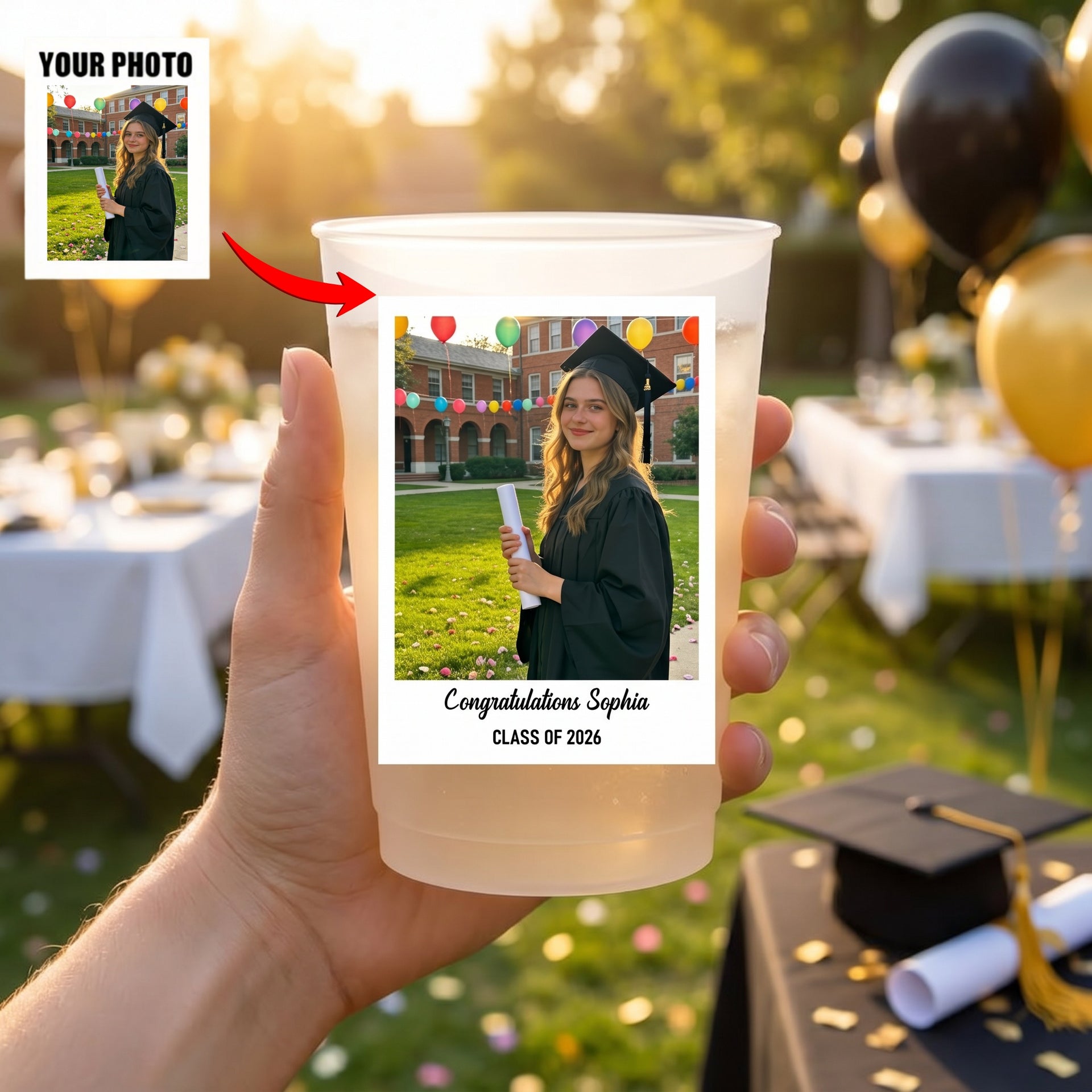 Personalized Polaroid Photo Graduation Cup With Class Of 2026 - Party Favor For College Grads