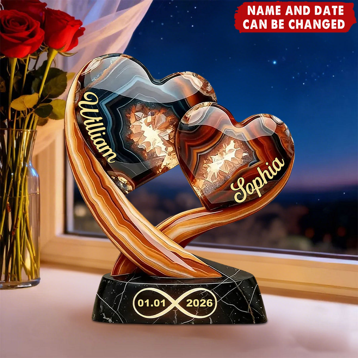 Personalized Interlocking Heart Together Forever Acrylic Plaque With Names & Date | Romantic Wedding Valentine's Day Gift For Couples & Lovers