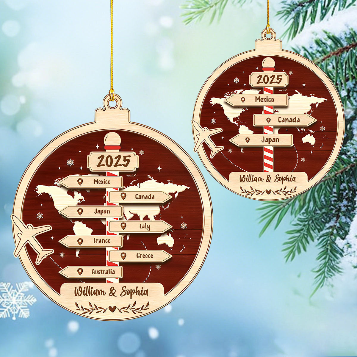 Personalized Travel Footprints Ornament- Customized Name, Year & Number Of Cities, Records The Adventure Travel Lovers Journey