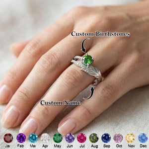 Personalized "Forever in Our Hearts" Feather Birthstone Ring With Name | Romantic Gift For Girlfriend Wife