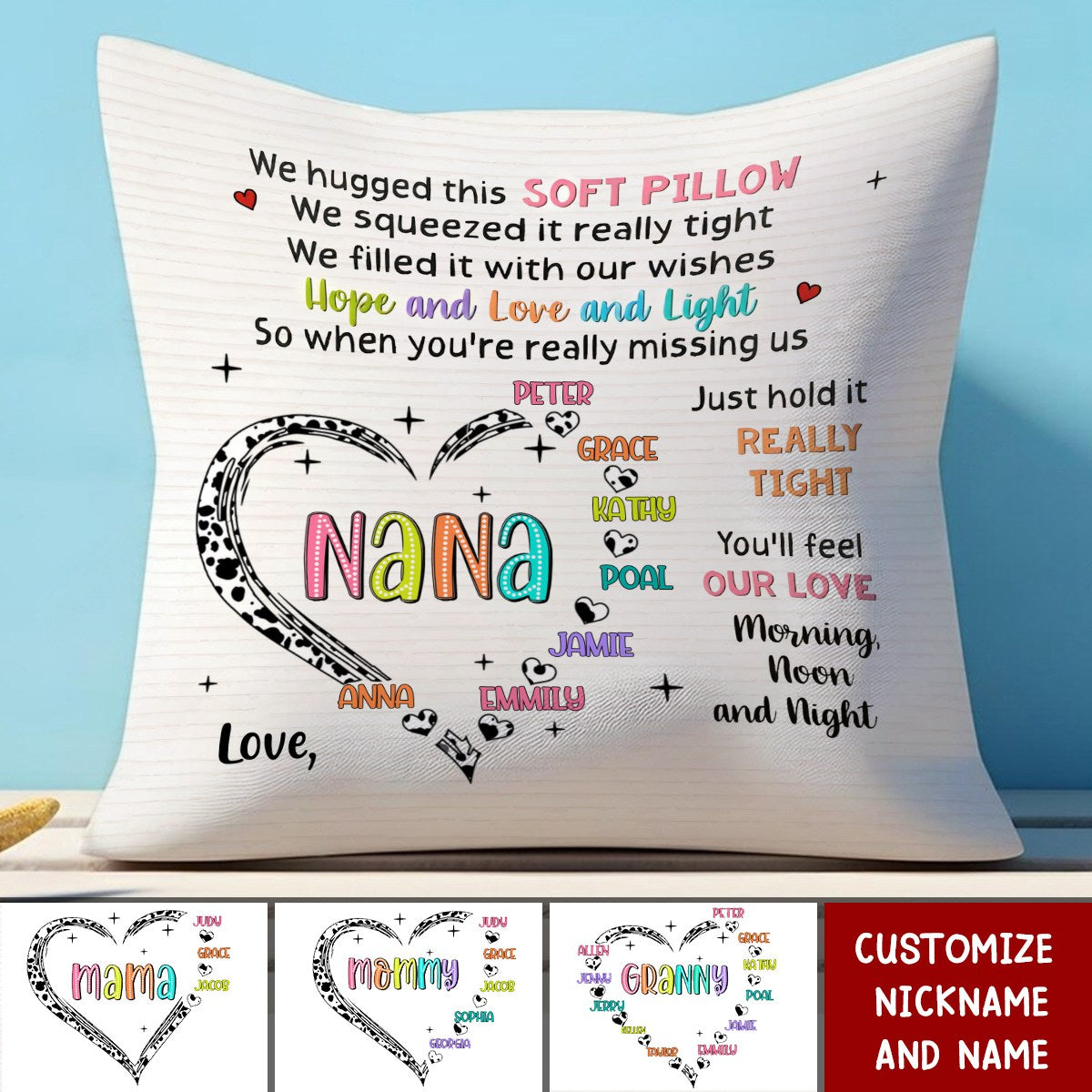 Grandma Love Heart Hug This Pillow - Personalized Pillow
