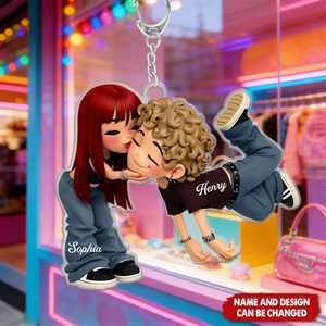 Personalized Romantic Cartoon Couple Acrylic Keychain With Names & Icons | 3D Effect | Creative Anniversary Valentine’s Day For Couple & Soulmates