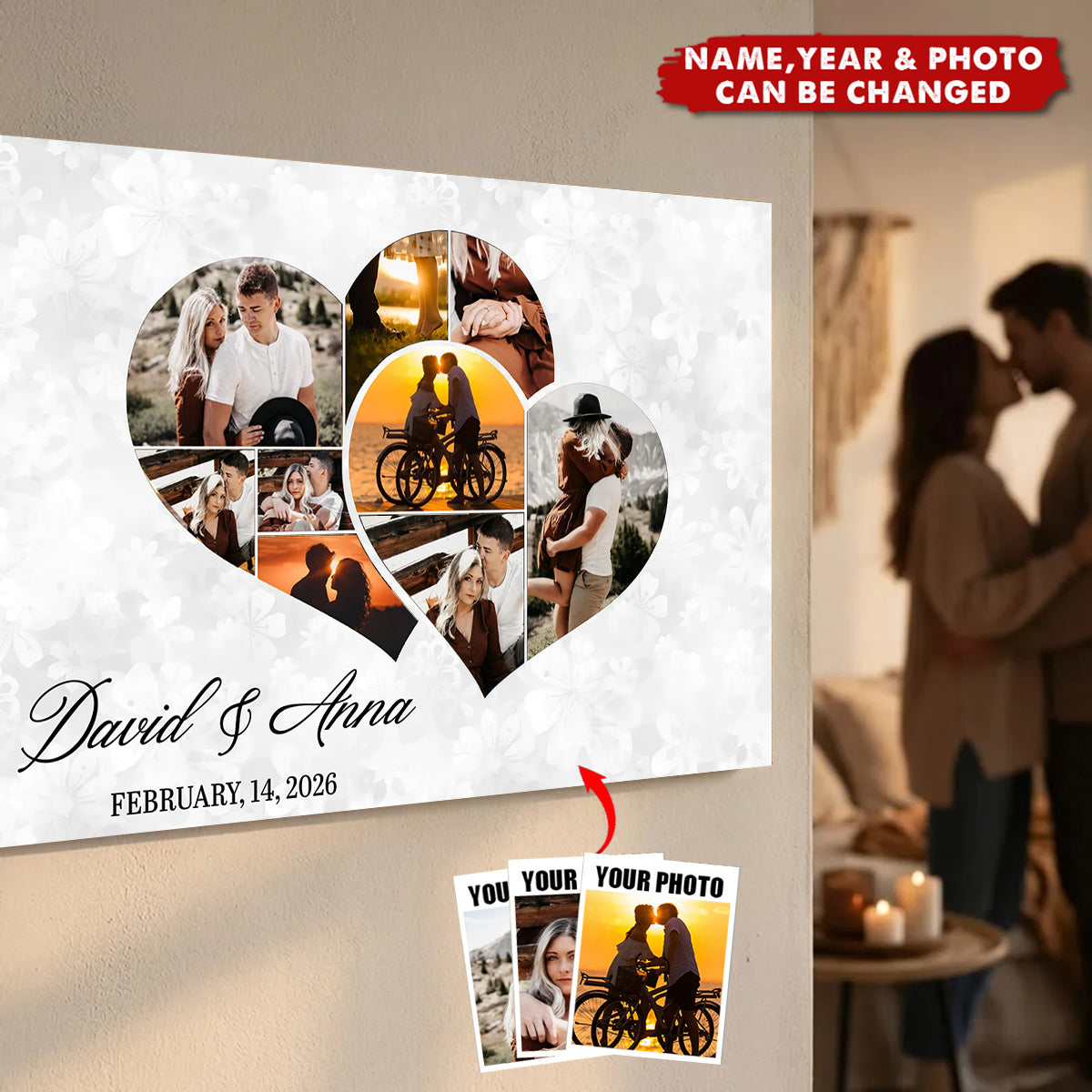 Personalized Heart  Collage Poster With 9 Photos & Names & Year | Gift For Couples
