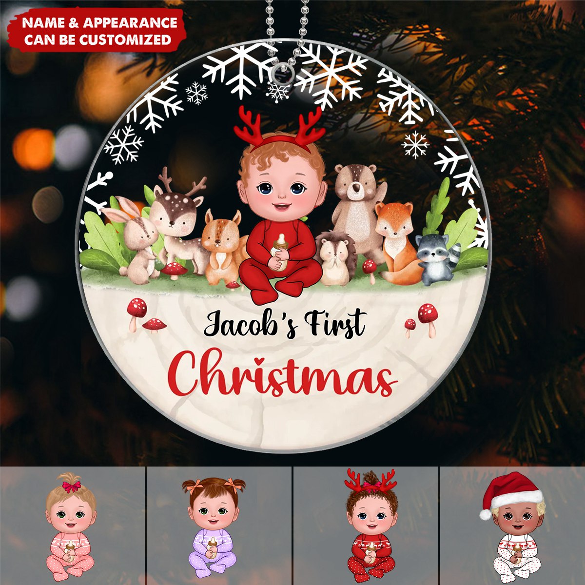 Woodland Animals Baby's First Christmas Personalized Acrylic Ornament