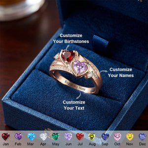 Personalized Couple's Duo Birthstone Ring With Names | Romantic  Anniversary Gift For Girlfriend