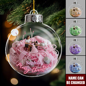 Personalized Love Sewing Clear Ornament With Name - Unique Christmas Decor For Crafter Seamstress Tailor