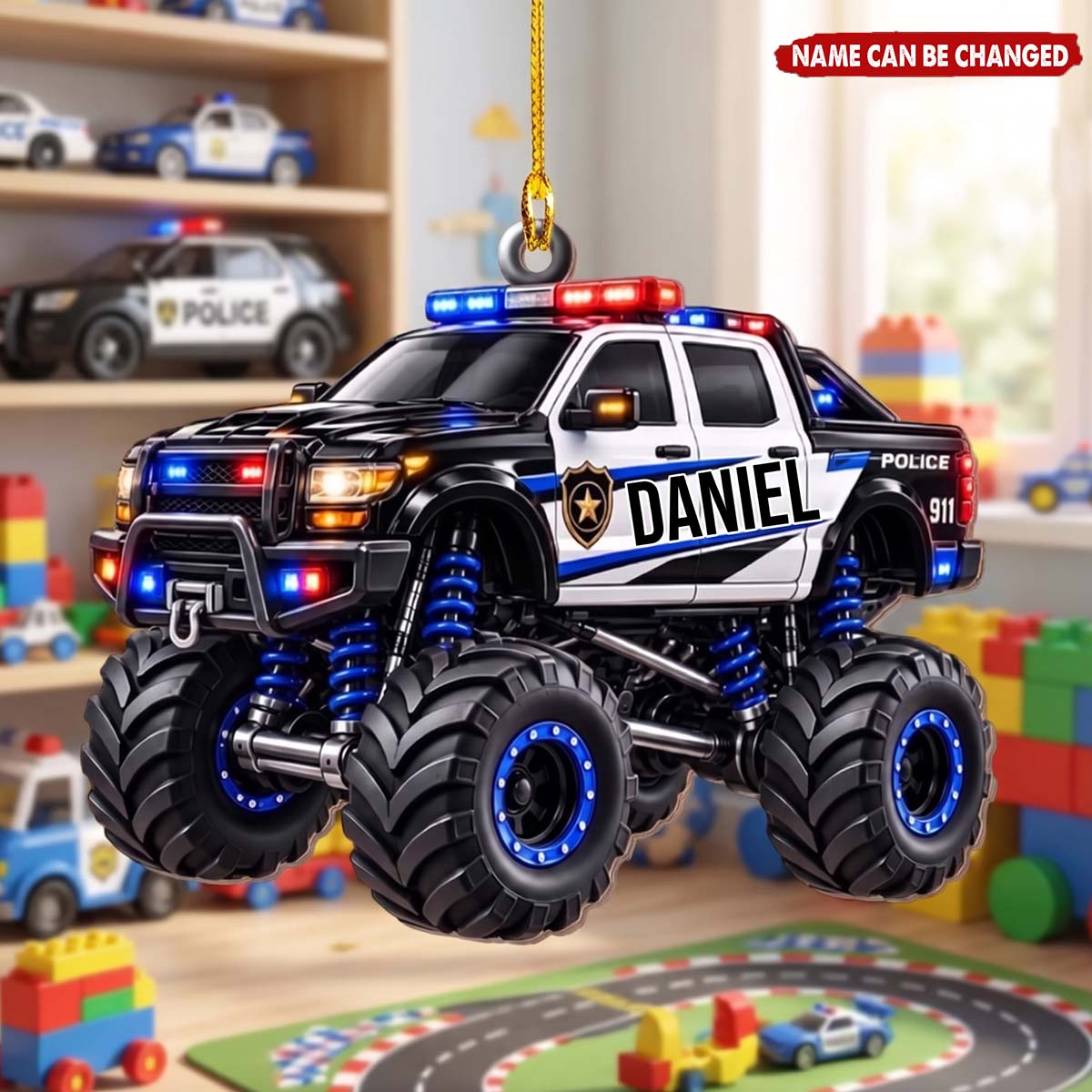 Personalized Police Monster Truck Christmas Acrylic Ornament - Christmas Gift For Kids Police Car Lovers