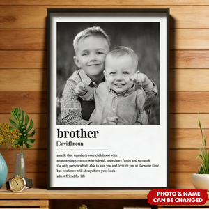 Personalized Retro Style Brother Childhood Memories Wall Art Poster With Photo & Name - Birthday Gift Family Keepsake For Brothers