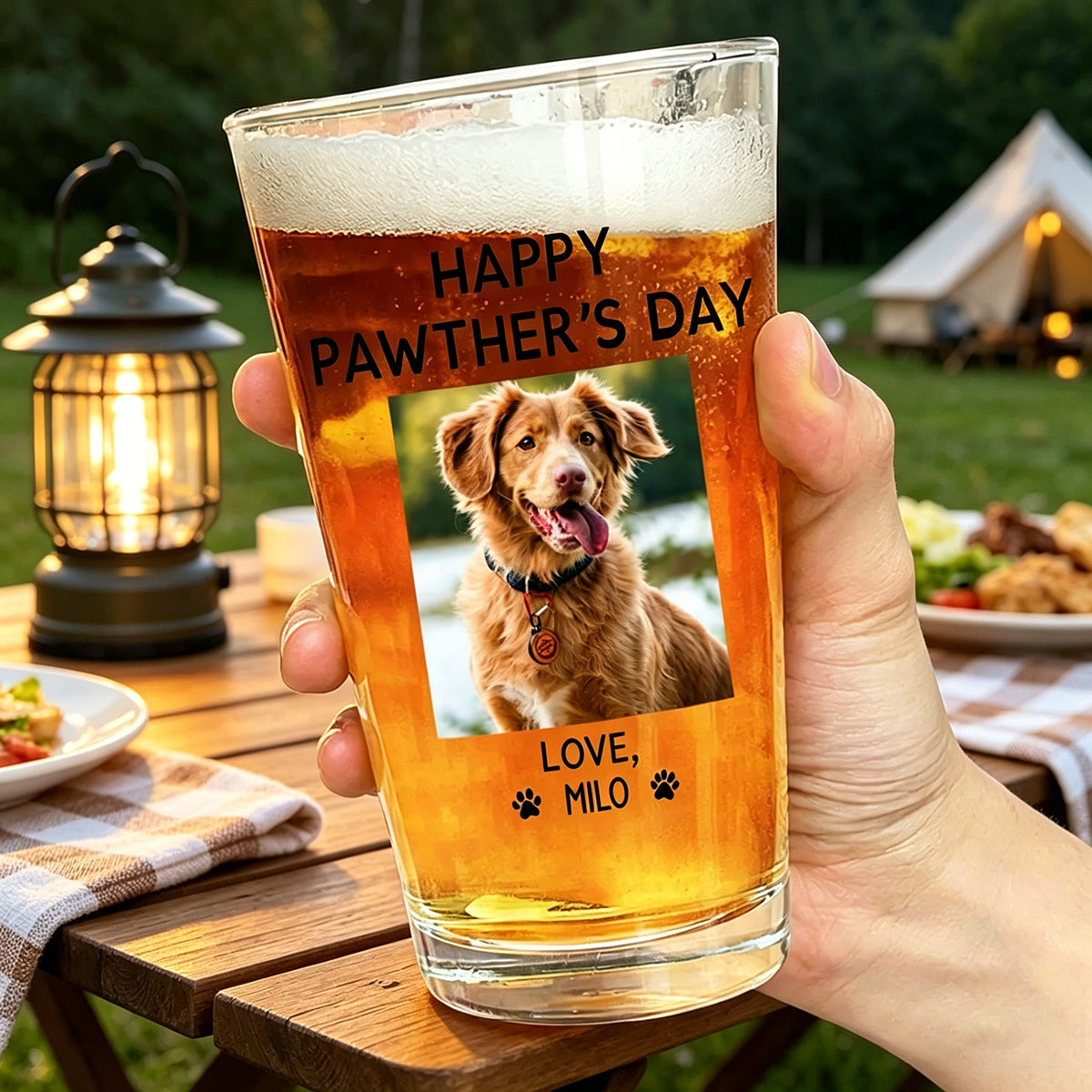 "Happy Pawther’s Day" Personalized Beer Glass - Custom Photo Gift for Dog Dad