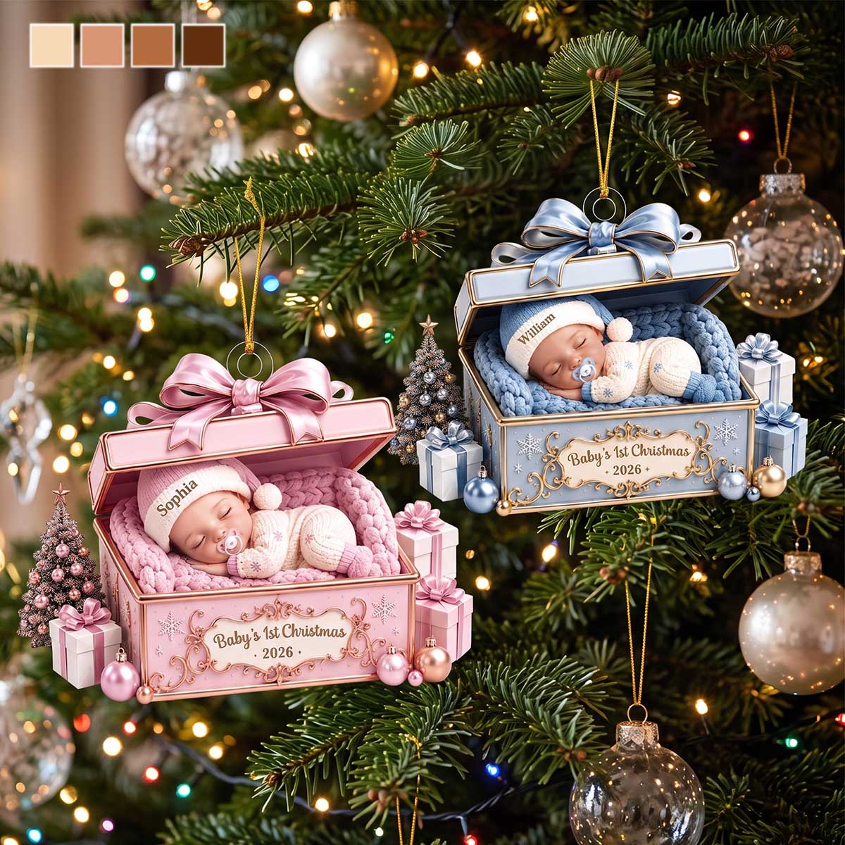 Personalized Christmas Acrylic Ornament With Sleeping Baby In Gift Box | Baby’s 1st Christmas Gift For Family