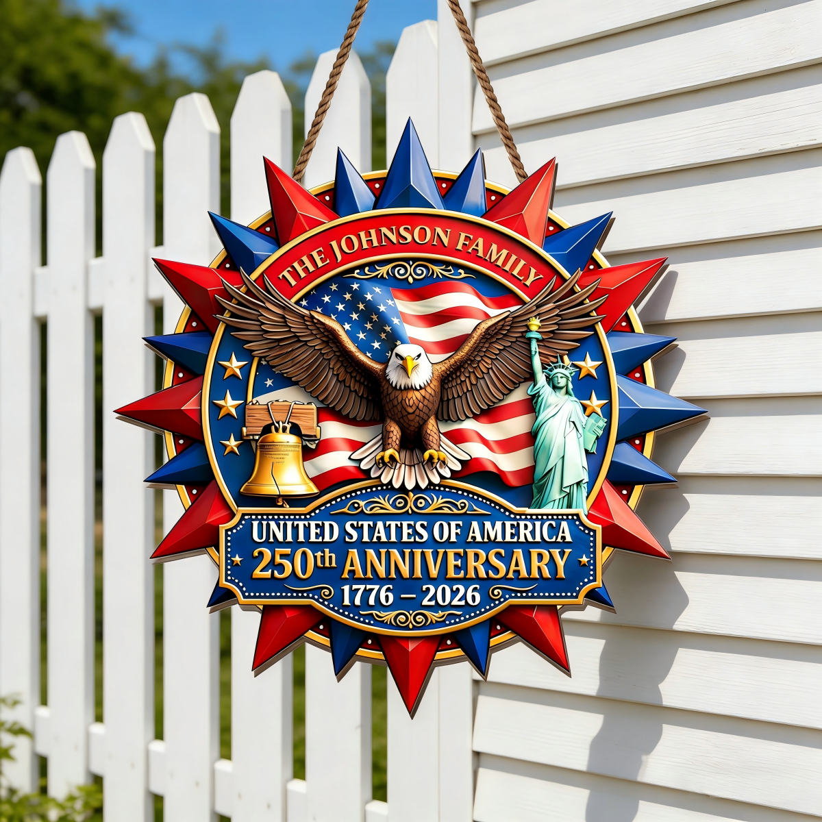 Personalized United States Anniversary Wood Sign With Family Name | Independence Day Gift For Family