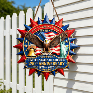 Personalized United States Anniversary Wood Sign With Family Name | Independence Day Gift For Family