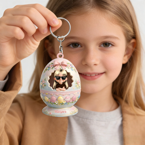 Personalized 3D Effect Easter Egg Acrylic Keychain With Design & Name | Gift For Kids