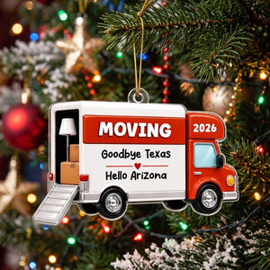 Personalized Red Moving Van Acrylic Ornament | Christmas New Home Decor For Family & Movers
