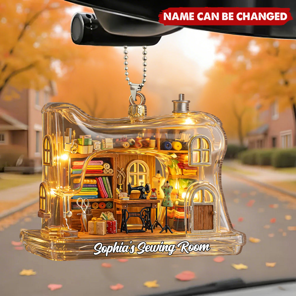 Personalized 3D Effect Cozy Sewing Room Wood Ornament With Name | Unique Gift For Seamstresses Crafter Grandma Mom