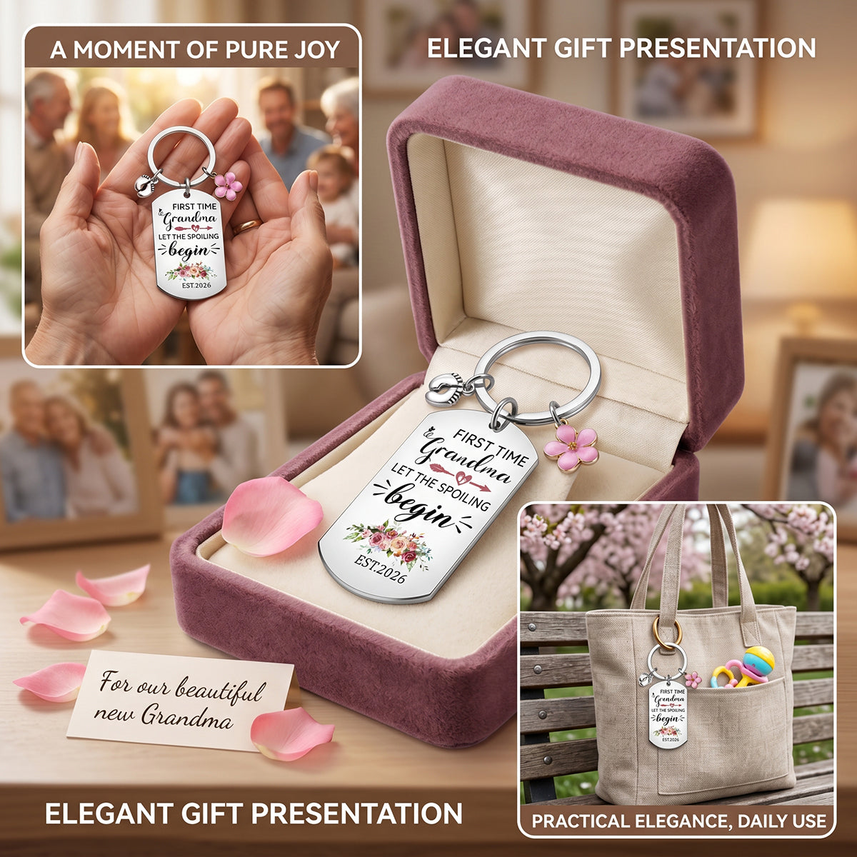 Personalized "Let The Spoiling Begin" First Time Keychain | Mother's Day Baby Shower Gift For Mom Grandma Gigi