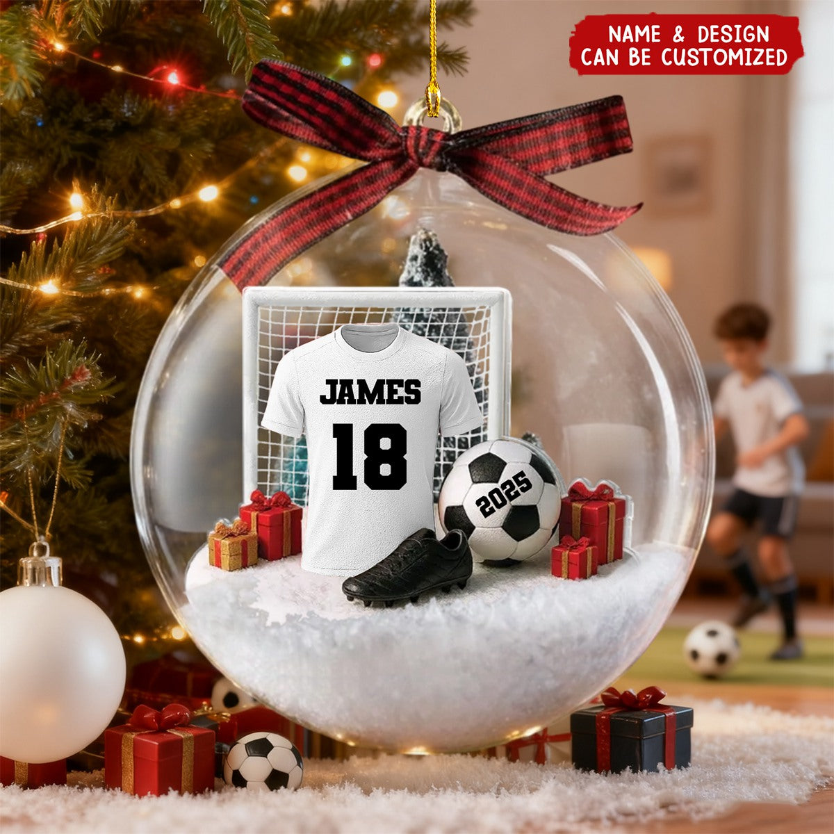 Personalized Soccer Kit Snow Ornament With Name Number & Year Gift For Soccer Player Coach Sport Lover