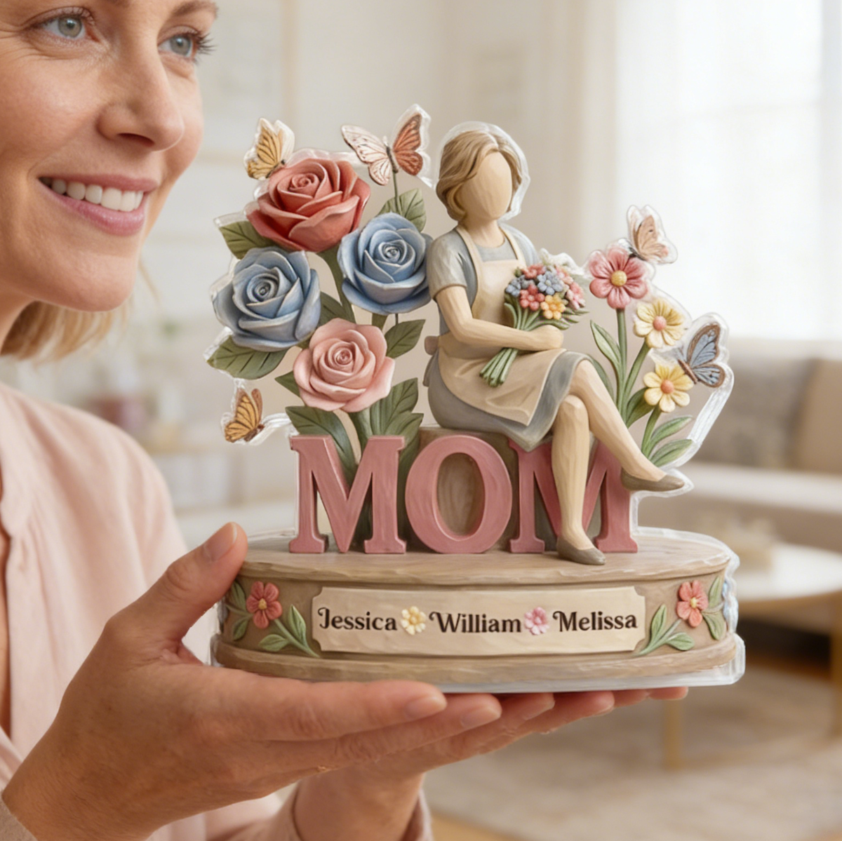 Personalized Floral Garden Style Acrylic Plaque With Kid's Names - Mother's Day Gift For Mom