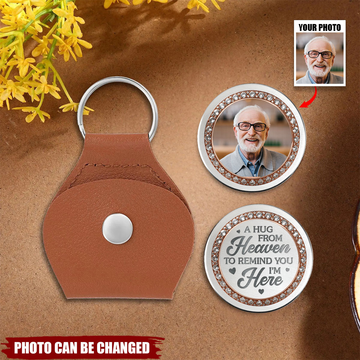 Personalized Pocket Hug Keychain With Photo & Color & Quote |  Relationship Gift For Comfort Memorial Use For Friends Family