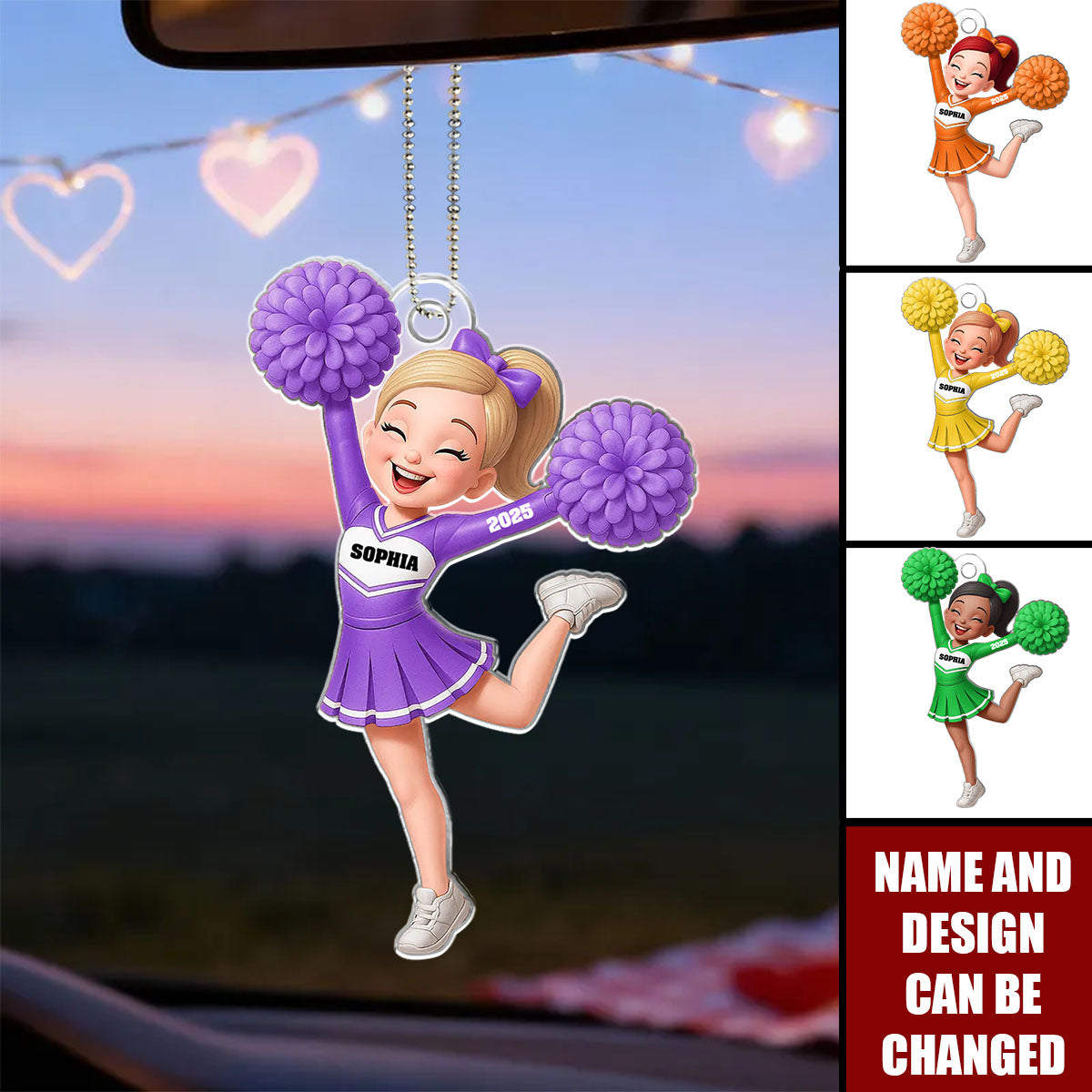 Personalized Cheerleader Girl  Acrylic Car Hanger Ornament With Name & Design & Year | Heartfelt Gift for Daughter Granddaughter Cheerleader