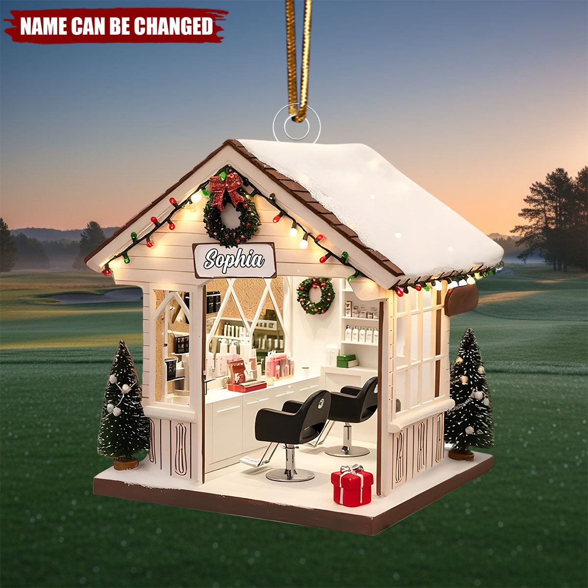 Personalized 3D Effect Winter Hair Salon Ornament With Name | Chic Christmas Gift For Hairstylist Hairdresser Cosmetologist