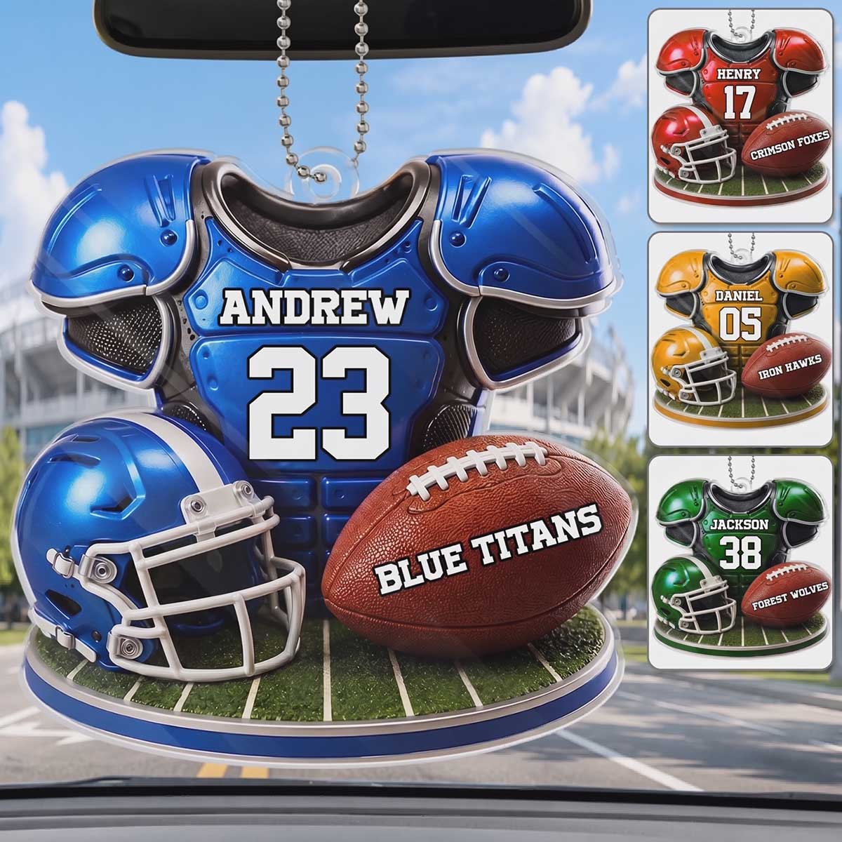 Personalized American Football Acrylic Car Ornament - Gifts For American Football Lovers