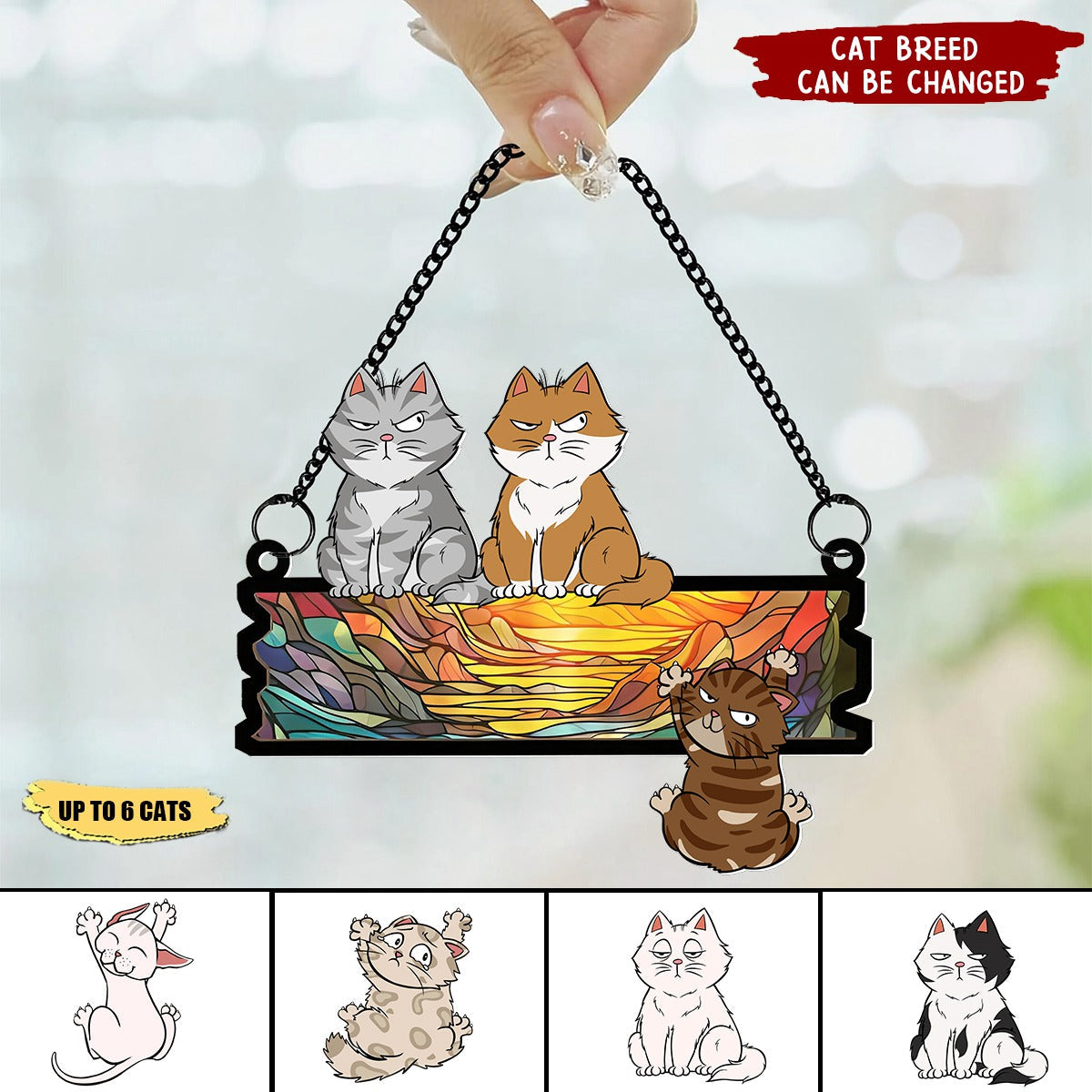 Funny Cats Hanging On Acrylic Sign - Personalized Window Hanging Suncatcher Ornament