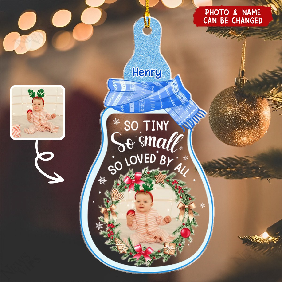 Personalized Christmas Ornament With Baby Photo & Name Gift For New Parents, So Tiny So Small So Loved By All
