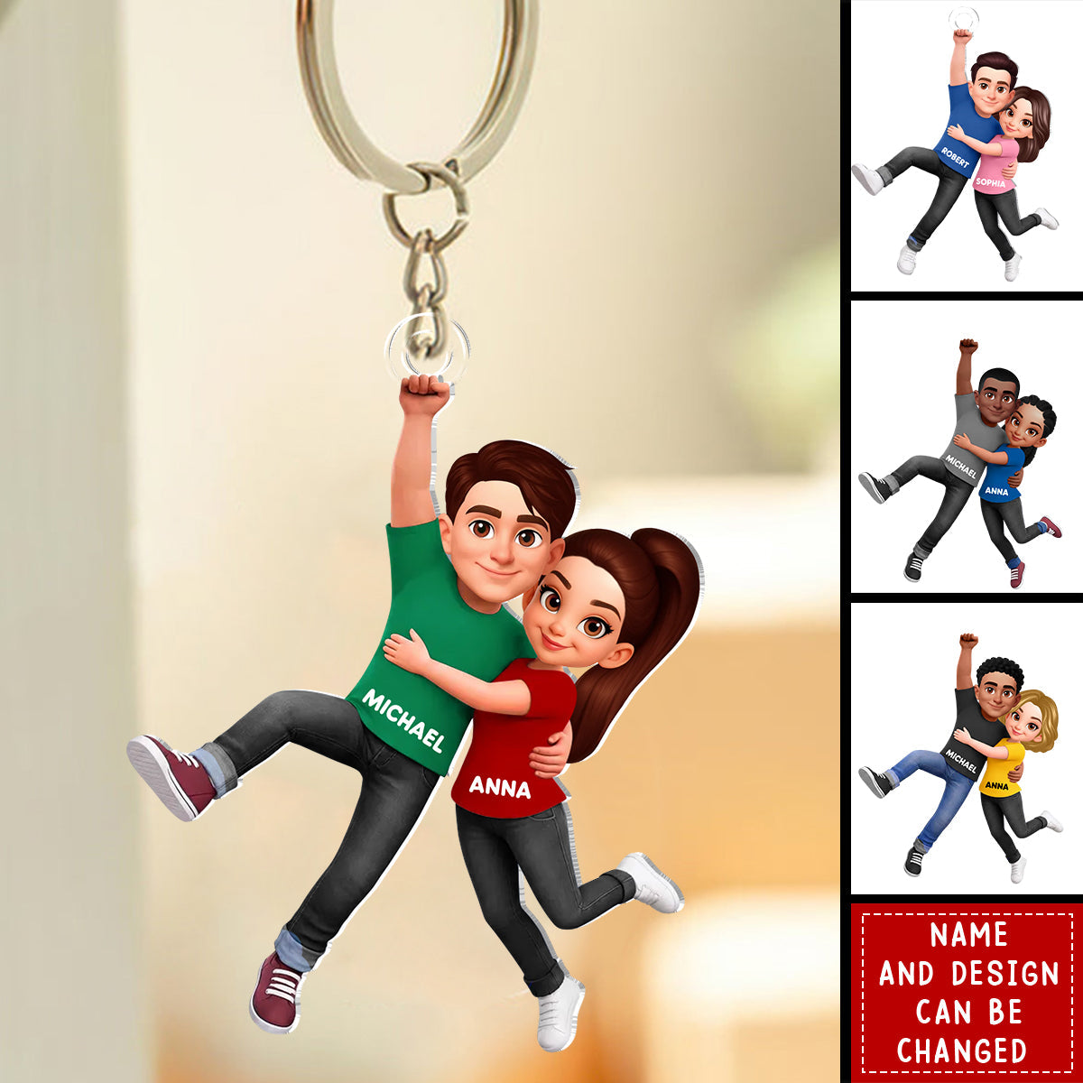 Personalized "Love Soars" Flying Couple Keychain With Names & Design | Romantic Anniversary Valentine's Day Gift For Couple & Sweethearts