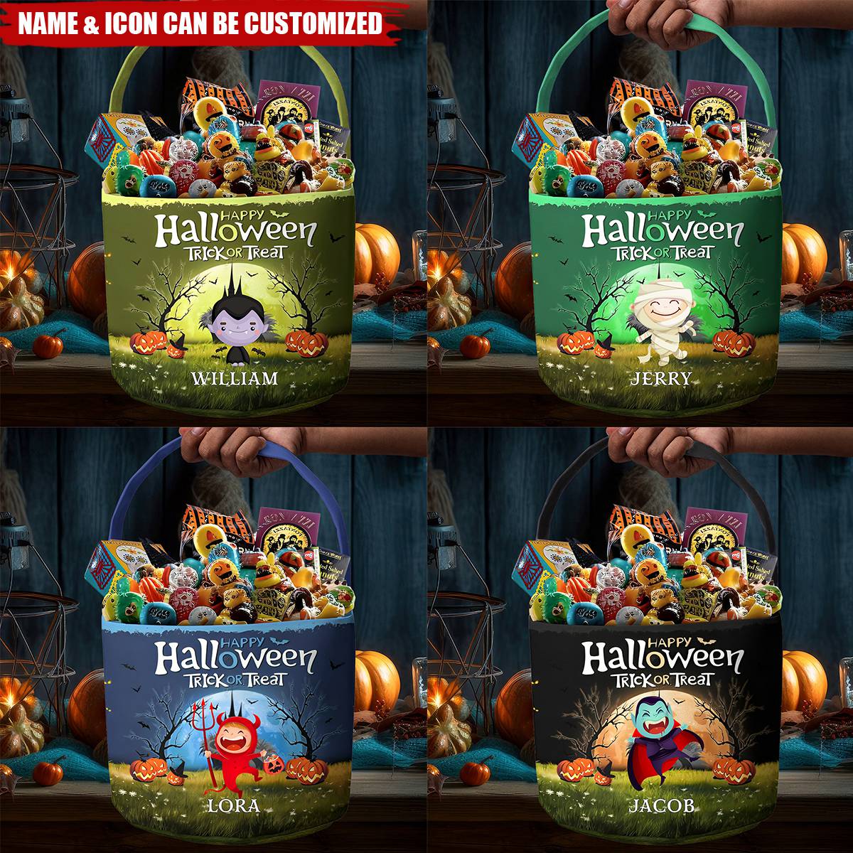 Personalized "Trick Or Treat" Halloween Candy Basket With Name & Icon Exclusive Treasure Of Joy For Kids