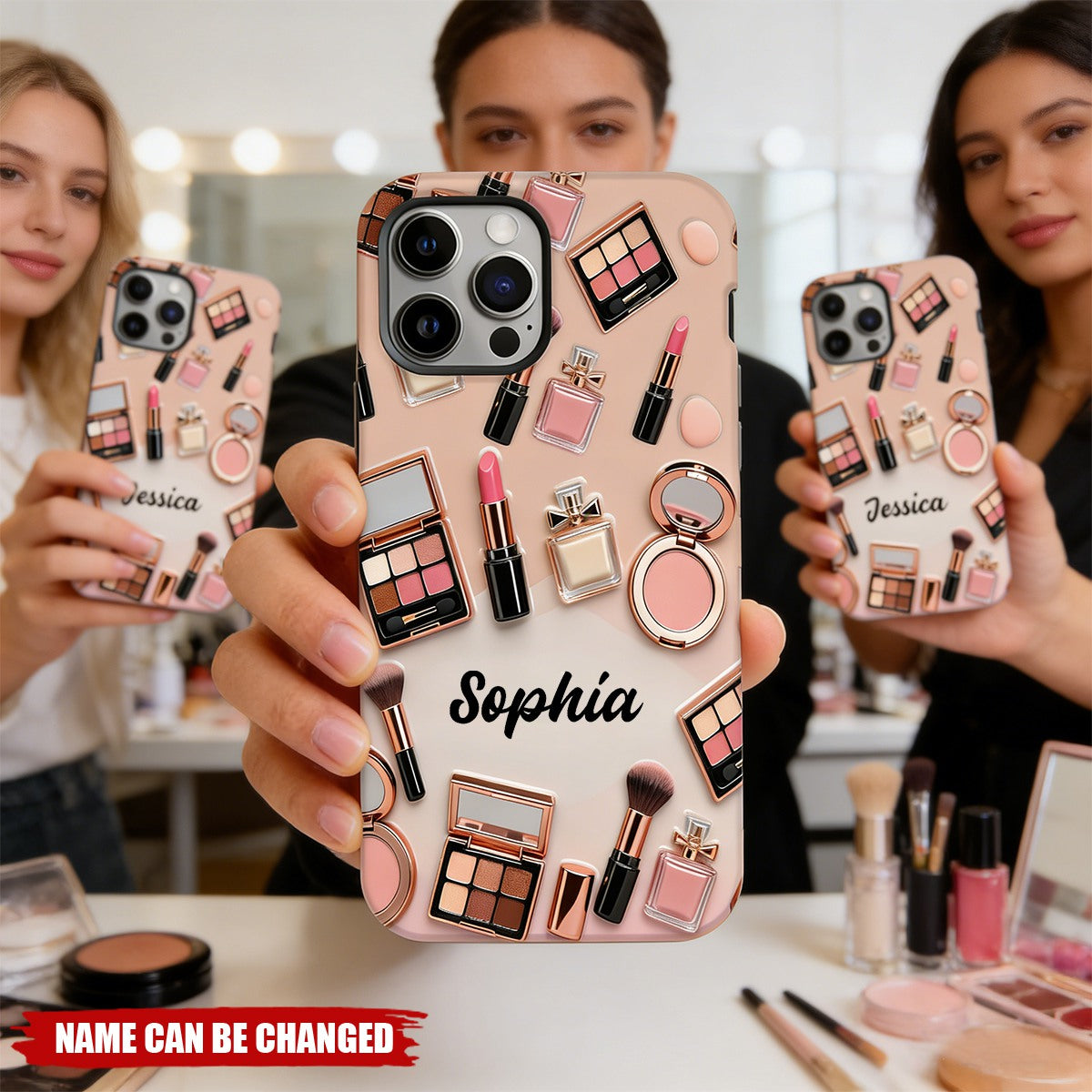 Personalized Makeup Tools Pattern Phone Case With Name - Stylish Makeup Artist Birthday Keepsake Gift For Girlfriend & Beauty Lovers
