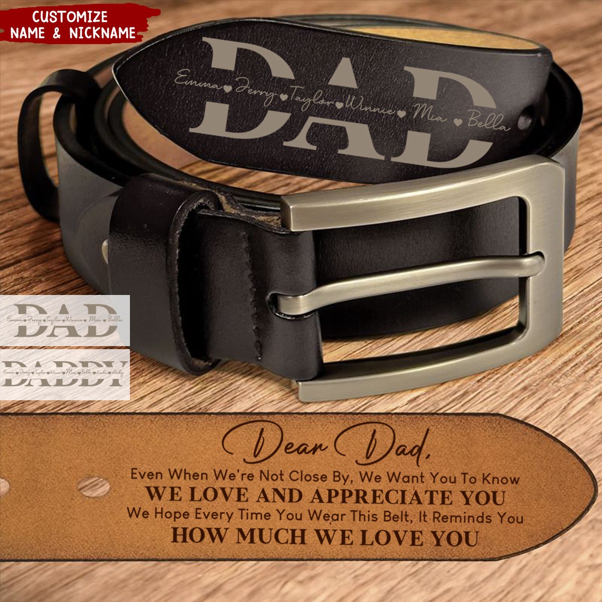 Personalized Engraved Leather Belt Belt - Reminder We Love You For Dad For Men Father's Day Gift
