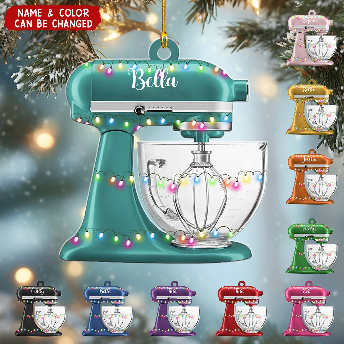 Personalized Baking Mixer Lights Christmas Ornament With Name & Festive Holiday Lights | Ideal Gift For Baker Pastry Chef