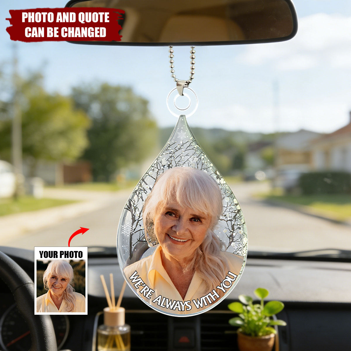 Personalized "I'm Always With You" Car Ornament With Photo & Quote |  Heartfelt Memorial Sympathy Gift For Grieving Families & Bereavement