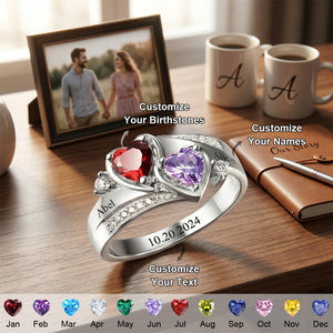 Personalized Couple's Duo Birthstone Ring With Names | Romantic  Anniversary Gift For Girlfriend