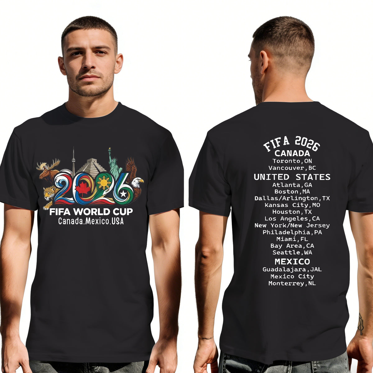 Host City Soccer World Cup 2026 Unisex T-Shirt With USA Canada Mexico Flag - Tournament Souvenir Gift For Fans