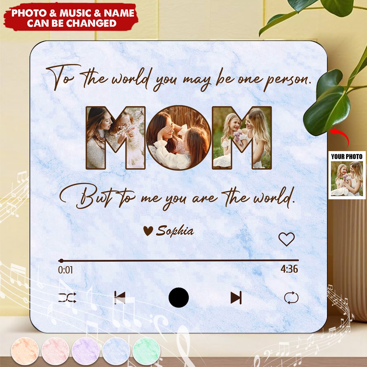 Custom Photo Mom To Me You Are The World Personalized Music Fridge Magnet,Mother's Day Gift