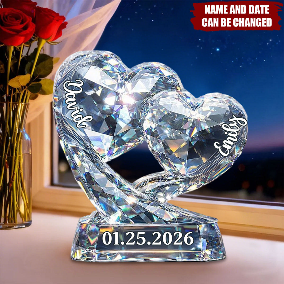 Personalized Romantic Love Shaped Acrylic Plaque With Names & Date | Romantic Valentine's Day 2026 Gift For Couple