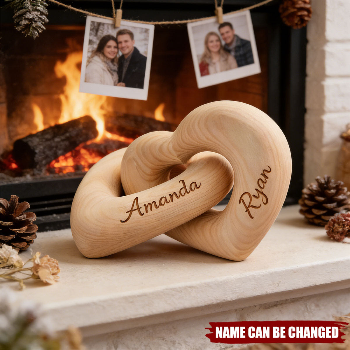 Personalized Interlocking Wood Infinity Heart Sculpture With Names | Romantic Valentine's Day Anniversary Wedding Keepsake Gift for Couples